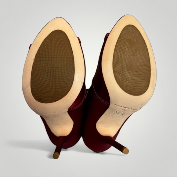 NEW LEON MAX PIKA SATIN & LEATHER WRAP PEEP TOE PUMPS in Bordeaux Size 7 NWOB - Picture 9 of 12